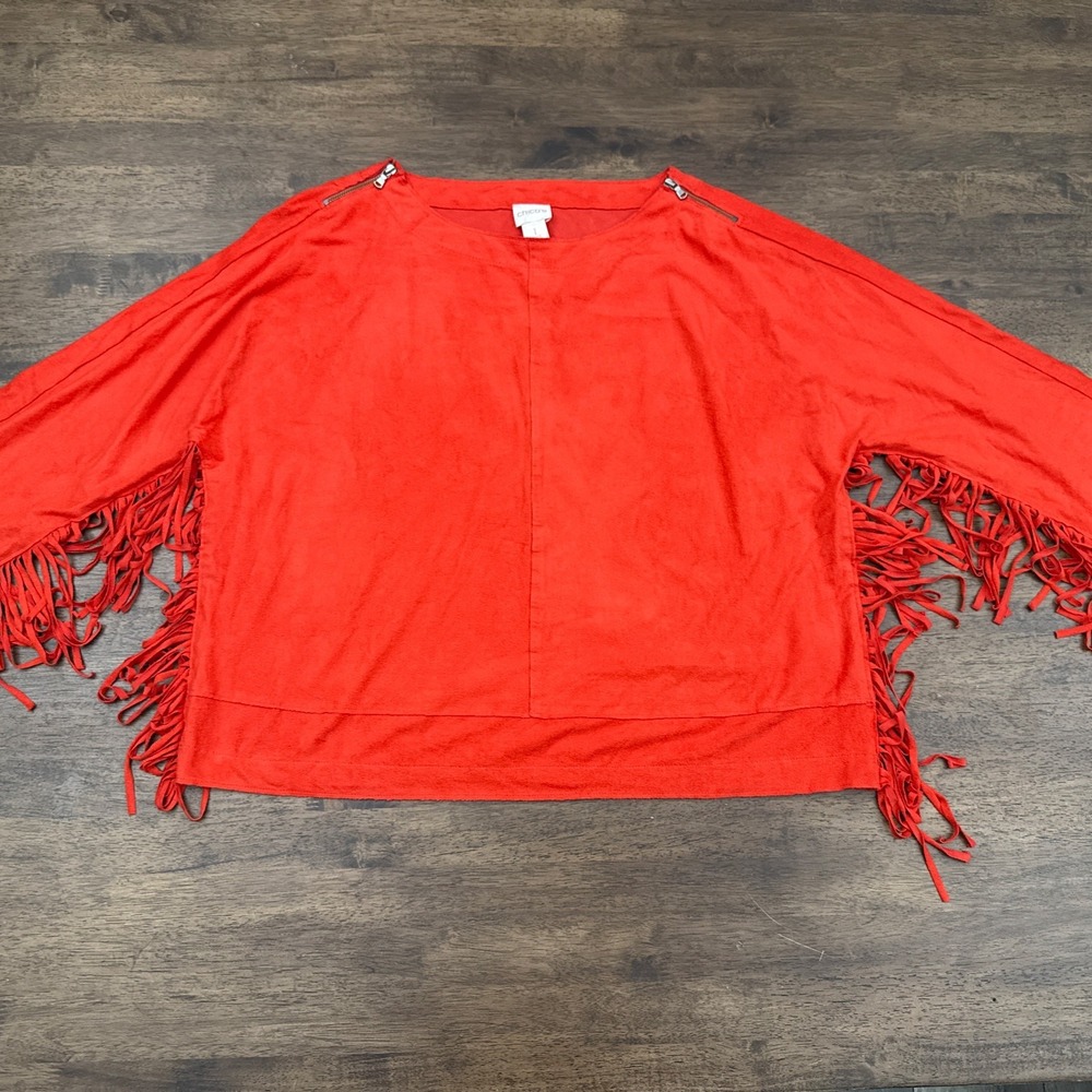Chico's Fringe Western Top Women's Size 1 Blood Orange Red‎ Country Festival